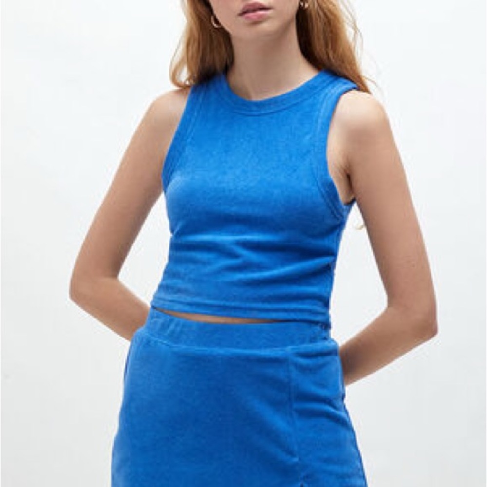 Blue Sleeveless Crop Top and Skirt Set